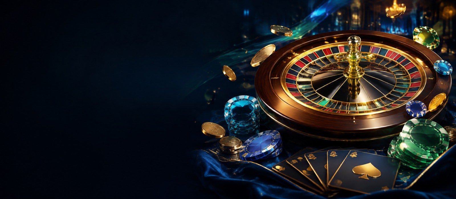 Canlı casino gecesi için rulet masası ve neon ışıklar